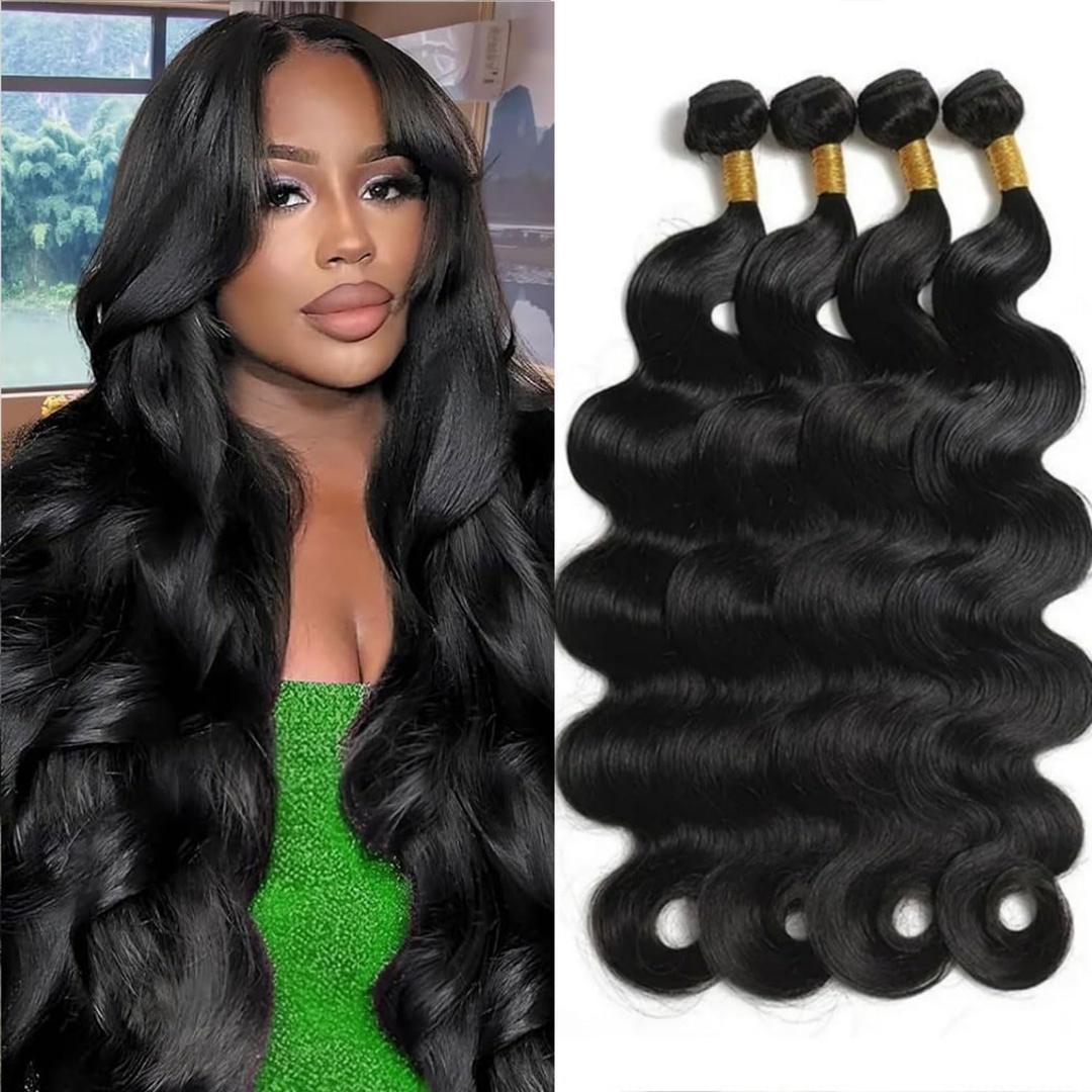 12A Bundles Human Hair Body Wave Human Hair Bundles Unprocessed Brazilian Virgin Hair Body Wave Bundles Human Hair 4 Bundle Human Hair Extensions Human Hair Natural Black 22 24 26 28 Inch