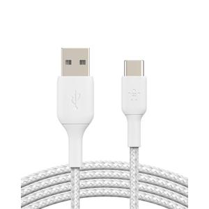 Belkin BoostCharge Braided USB-C to USB-A Cable (2M/6.6ft) for iPhone 16, iPhone 16 Pro, Samsung Galaxy S25, S24, Pixel 9, iPad Pro, Nintendo Switch 2, Carplay & More - White