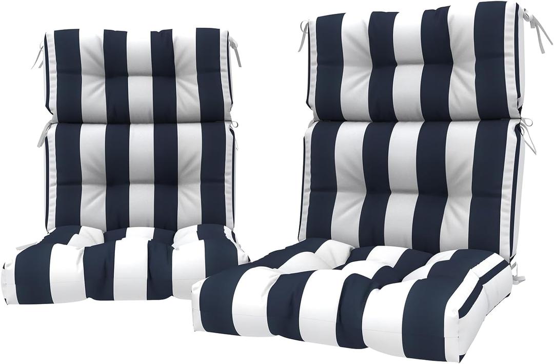 LVTXIII 2 Pack Outdoor High Back Cushions Patio Tufted Seat and Back Chair Cushions with Ties, Replacement Chair Pad for Outdoor Furniture Decoration (44” L x 22 W”, Set of 2, Cabana Navy)