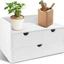 Charmewooden Desk Organizer with Drawers Countertop Drawer Organizer Drawers for Desk Top Home Office Workspace Bathroom Toiletries Supplies (White with shelf)