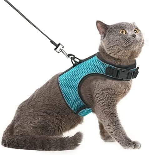 PUPTECK Soft Mesh Cat Vest Harness and Leash Set Puppy Padded Pet Harnesses Escape Proof for Cats Small Dogs (X-Large, Lake Blue) (XL(NECK 10.5"-13", CHEST 14"-17", 10-17 lbs))