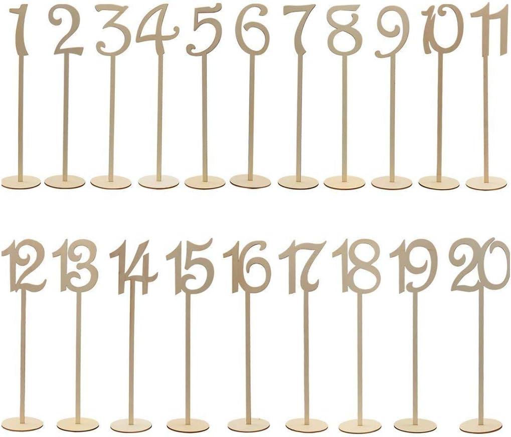 Youngine Number 1 to 20 Wooden Table Numbers with Holder Base for Wedding Banquet Party Table Home Birthday Decoration (High)