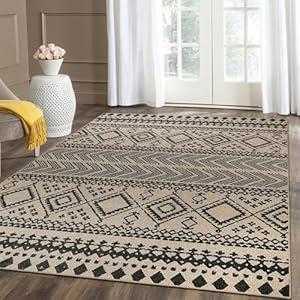 Lahome Boho Easy Jute Area Rug - 5x7 Washable Living Room Rug Large Black Rug for Bedroom Dining Room Mat, Southwestern Kid Pet Friendly Indoor Outdoor Rug Floor Throw Carpet for Coffee Table Cottage