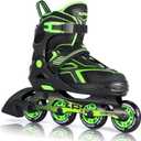 2PM SPORTS Torinx Green Boys Adjustable Inline Skates, Fun Beginner Roller Skates for Kids, Youth, Girls, Men and Women (Large - Youth (4-7 US))