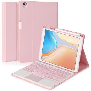 Keyboard Case for iPad 10.2" 7th/8th/9th gen, Compatible with iPad Air3/Pro10.5, Detachable Touchpad BT Keyboard, Magentic Protective Cover with Pencil Holder, Pink