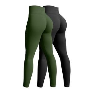OQQ Women's 2 Piece Yoga Legging Seamless Workout High Waist Butt Liftings Athletic Leggings Black ArmyGreen