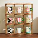 Wooden Coffee Mug Display Rack, Countertop Freestanding Grid Vintage Coffee Cup Display Stand, Rustic Coffee Mug Holder Organizer for Kitchen, Coffee Station,9 Grid
