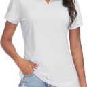TACVASEN Women's V-Neck Polo Shirts UPF 50+ Short Sleeve Sun Protection Quick Dry Golf Polos Collared Shirt (White, L)