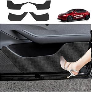 for Tesla Car Door Protector Model Y Juniper Accessories 2025-2026 Carbon Fiber Texture Door Side Protector Anti-Dirty Kick Mat Waterproof Dust Resistant Protector Cover Leather Pad 4PCS