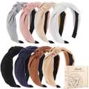 obeoby 8Pcs Headbands for Women, Fashion Knotted Headband Coffee Series Wide Hairband Hair Accessories Valentine Party Hair Accessories for Women Girls (Black, Brown, Navy Blue, Khaki, Gray, Pink, Beige, White)