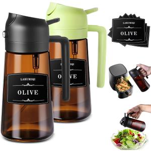2-in-1 Glass Oil Dispenser & Sprayer - 16oz/470ml Leakproof Bottle for Cooking, Air Fryer, BBQ, Baking, Salad (Light-Blockage Black And Green)
