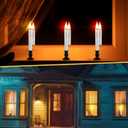 Baquler 20 Pieces Halloween Window Candle Lights with Sensor Dusk to Dawn Flameless Taper Candles Bulk Drip Wax Battery Operated Candle LED Candlesticks for Halloween Indoor Decoration Party (White)