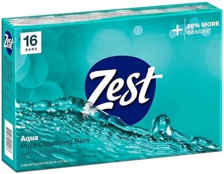 Zest Bar Soap - Enriched with Vitamin E - Moisturizing Body Soap - Gentle Soap - Paraben-Free Soap Bar - Suitable for All Skin Types - Aqua - 16 Pc