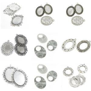 26 Pieces Antique Silver Tone Jewelry Making Charms Oval Cabochon Base Frame Hollow Signs Setting 30x40mm Blank 25x18mm