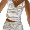 2 x Womens 2 Piece Pajamas Sets Y2k Cute Sleeveless Cami Tops and Shorts Matching Lounge Set Sleepwear (White, S)