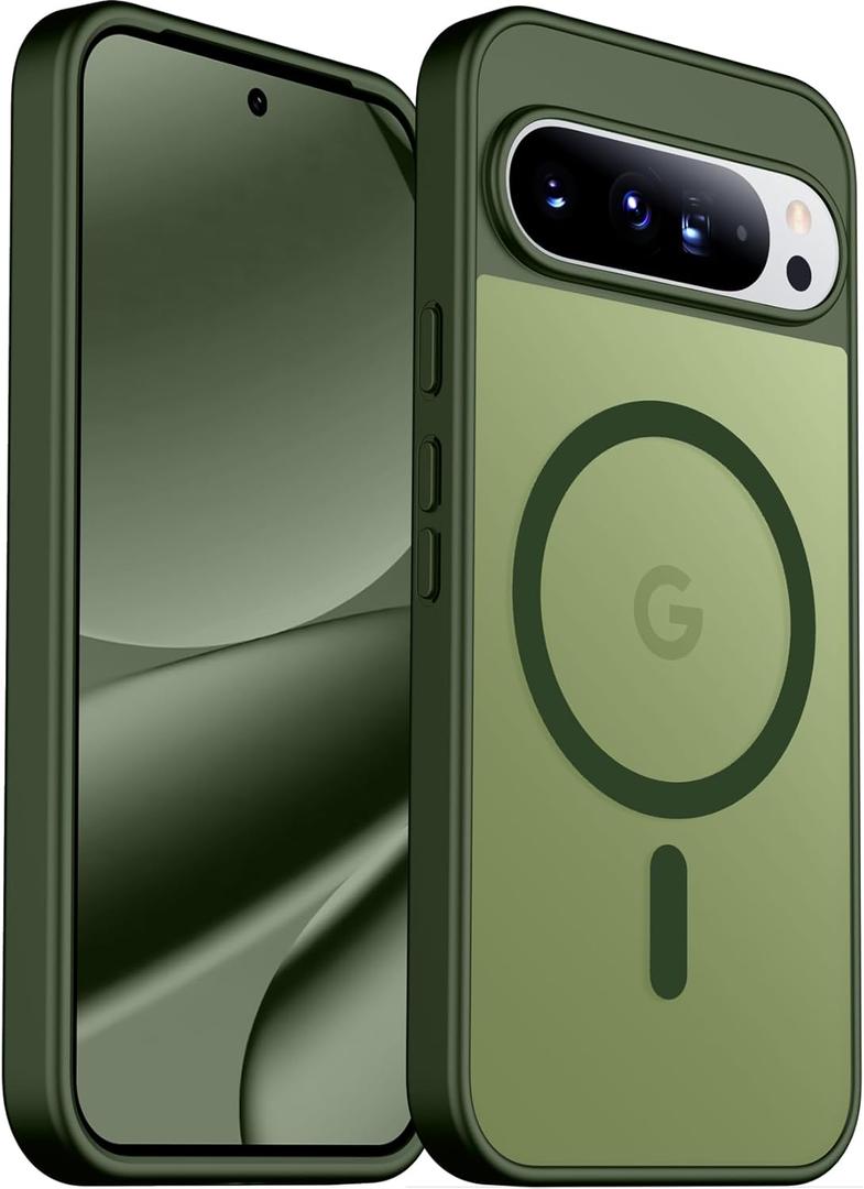 SPIDERCASE Magnetic for Google Pixel 10/Pixel 10 Pro Case, Military Grade Drop Protection Slim Translucent Matte Shockproof Anti-Fingerprint Phone Case for Pixel 10/10 Pro Green