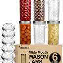 VERONES Wide Mouth Mason Jars 22 oz, 22 OZ Mason Jars Canning Jars Jelly Jars With Wide Mouth Lids, Ideal for Jam, Honey, Wedding Favors, Shower Favors, 4 PACK,EXTRA 8 Lids with Straw Hole