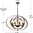 Wellmet Ring-Circle Black Gold Crystal Chandelier, 6-Light Crystal Pendant Light for Dining Room, 31'' Black Chandelier for Living Room, Bedroom, Kitchen, Hallway, Entryway, Foyer, Corridor