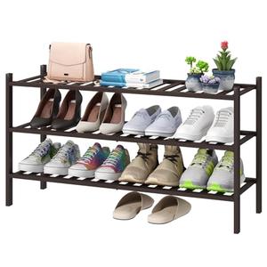 viewcare Long Shoe Rack, Bamboo Wood Shoe Rack for Closet, Entryway & Hallway, 3-Tier Stackable Shoe Shelf