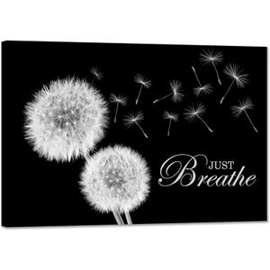 SKASNFAI Zen Wall Decor Motivation Dandelion Just Breathe Canvas Print Artwork Motivation Positive Wall Art for Inspirational Quotes Yoga Room (12L x 16W)