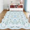 Blue Floral Rug 4x6 for Girls Bedroom or Nursery, Scalloped Washable Non-Slip Area Rug, Cute Soft Boho Carpet for Kids Room, Dorm, or Playroom