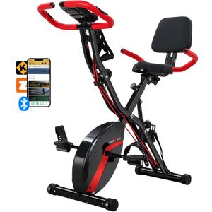 BARWING Stationary Exercise Bike for Home Workout, 5 IN 1 Foldable Indoor Cycling Bike for Seniors, 350LB Capacity, 16-Level Magnetic Resistance, Seat Backrest Adjustments (App-XB01-BR)