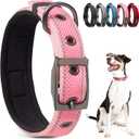 PetiFine Dog Collar for Large Dogs, Neoprene Padded and Adjustable, Reflective Wide Heavy Duty Pet Collars with Durable Metal Belt Buckle for Walking, Pink, L (Large (19"-23"))
