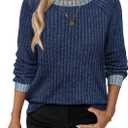 WIHOLL Long Sleeve Shirts for Women Lightweight Sweaters Fall Outfits 2025 Color Block Winter Clothing Dressy Casual Soft (Blue, S)