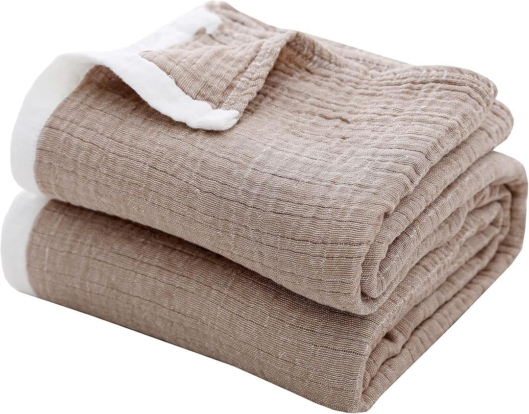 SE SOFTEXLY Muslin Throw Blanket for Adults 4-Layer Soft Throw Blankets for Couch Breathable Cotton Blankets All Season Lightweight Pre-Washed Bed Throw Twin Blanket(60"x80",Coffee)