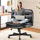 EXRACING Criss Cross Chair with Wheels Armless Cross Legged Office Chair Wide Home Office Desk Chair Swivel Comfy Vanity Desk Chair Height Adjustable Mid Back Wide Seat Computer Task Chair, Black