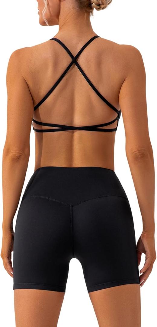 ABOCIW Workout Sets for Women 2 Piece Twist Front Halter Sports Bras High Waist Biker Shorts Exercise Gym Yoga Outfit (Small)