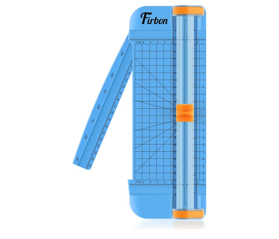 Firbon Blue A5 Paper Cutter, Straight Small Paper Trimmer with Side Ruler for Scrapbooking Craft, Paper, Coupon, Label, Cardstock