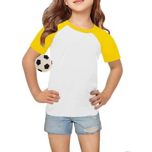 Topstype Girls' Soft Raglan Short Sleeve Summer T Shirts Crew Neck 5-14 Years (White and Yellow)