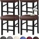 HFCNMY Stool Covers Rectangle, Stretch Waterproof PU Rectangle Bar Stool Covers Vanity Stool Cover Washable Counter Stool Covers Saddle Seat Cover with Elastic Bands (4 Pack,Coffee)