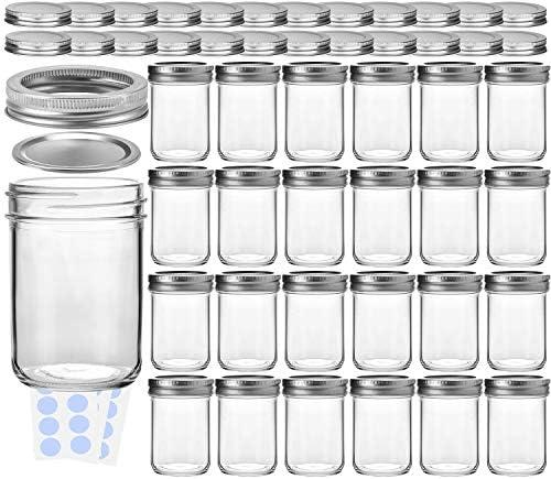 KAMOTA Mason Jars, 8 oz Glass Jars With Regular Lids and Bands, Ideal for Jam, Honey, Wedding Favors, Shower Favors, DIY Spice Jars, 22 PACK, Extra 22 Lids & 30 Whiteboard Labels