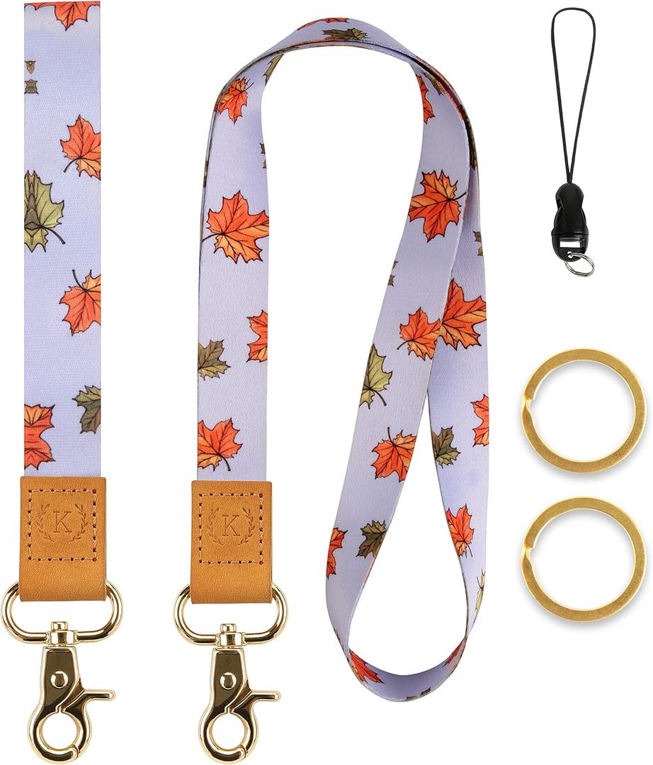 Cute Lanyard Keychain Set for ID Badges, Keys, Wallet - Ultra Soft, Durable Polyester (Maple Leaf)