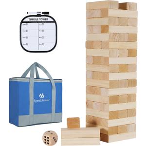 SpeedArmis Giant Tumble Tower, 56 PCS Wooden Stacking Game (Stack to 3.5FT) - Pine Stack Timber Board Play with Carrying Bag-Classic Indoor/Outdoor Games for Adults Family