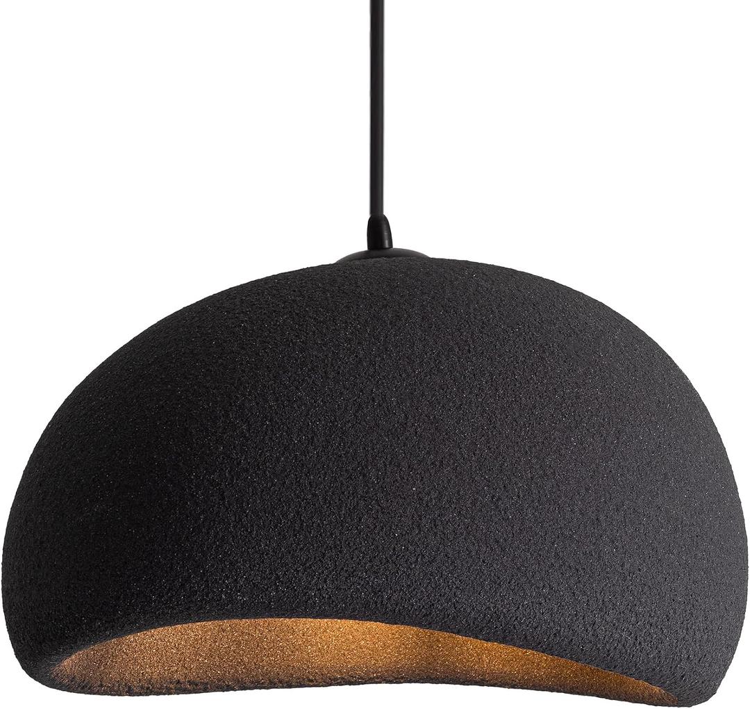 15.7 Inch Pendant Light Fixture for Kitchen Island Dining Room,Japanese Wabi-Sabi Style Bird Nest Shape Hanging Lamp,Black