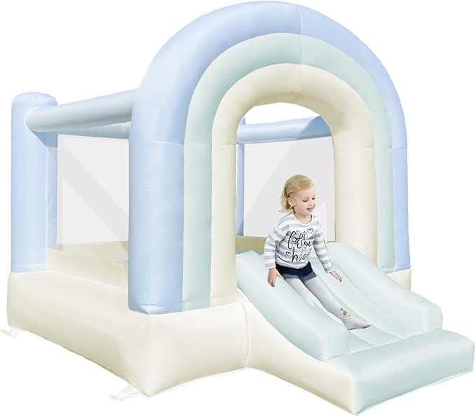 Dream Castle Bounce House，Little Freshness Blue Bounce House with Slide，Toddler Bouncy House with Blower for Indoor/Outdoor, 8 ft L x 6 ft W, Ideal Gifts for Kids
