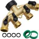 Lifynste 4 Way Brass Hose Splitter, 3/4" Brass Hose Faucet Manifold, Garden Hose Adapter Connector
