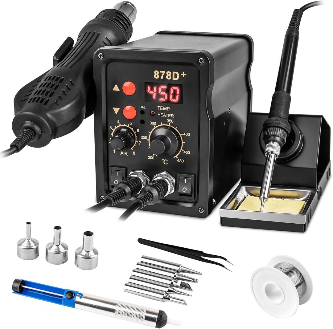 Beaiguna 2 in 1 Hot Air Rework Soldering Iron Station Kit, Precision Circuit Board Soldering Gun Kit, Rapid Heat up Solder Station, Upgrade Dual System Independent Control, Auto Sleep & Calibration