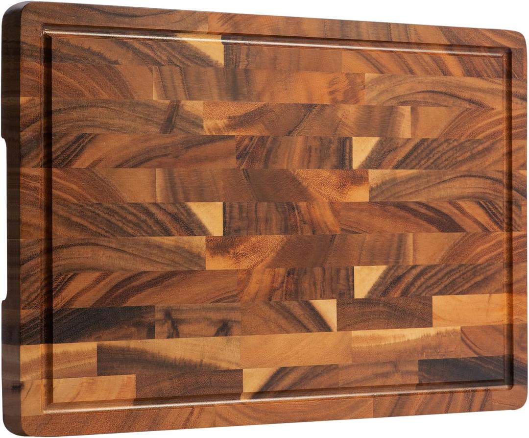 Walnut Wood Cutting Board End Grain Wooden Cutting Boards for Kitchen Chopping Block with Deep Juice Groove, Inners Handles, Gift Box, 16.5"x11.6"x0.8"