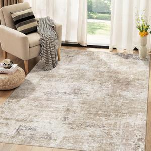 Washable Rug 5x7 Area Rugs for Living Room: Modern Abstract Neutral Soft Carpet for Bedroom Dining Room Under Kitchen Table Home Office Decor - Brown