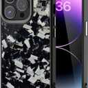Genuine Forged Carbon Fiber Case for iPhone 14 Pro, Military Grade Drop Protection, Shockproof Phone Cover with Aluminum Alloy Buttons and Camera Frame - Glossy Black