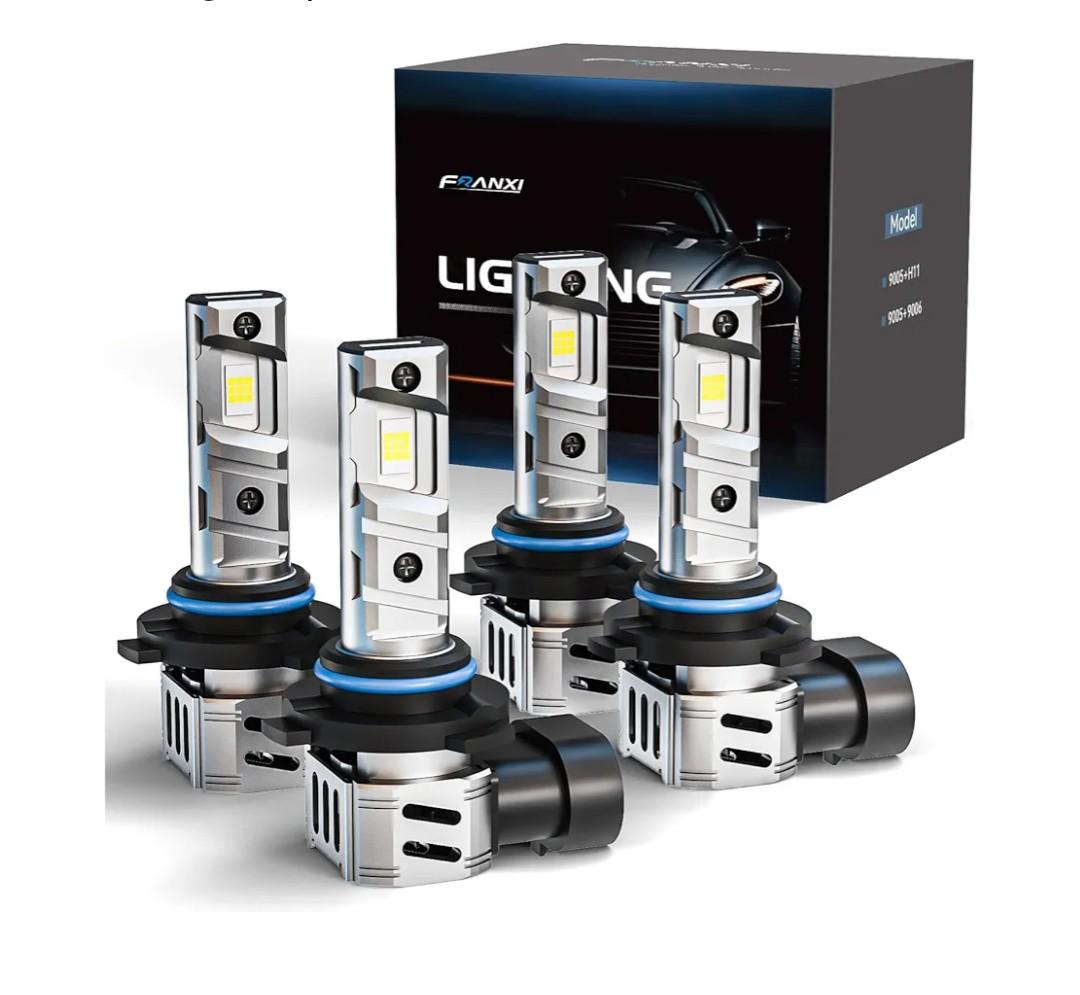 FRANXI 9005/HB3 9006/HB4 Bulbs Combo Fog Lights, 120W 32000LM Super Bright 6000K Cool White, 1:1 Design with Cooling Fan, Plug and Play, Pack of 4