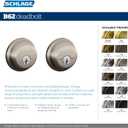 SCHLAGE B62N620 Deadbolt, Keyed 2 Sides, Antique Pewter
