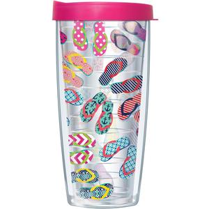 Summer Flip Flops w/Hot Pink Lid Tumbler Cup 16 Oz | Fantastic Temperature Retention, Thermal Insulated! Dishwasher and Microwave Safe | BPA Free| Great Gift Idea