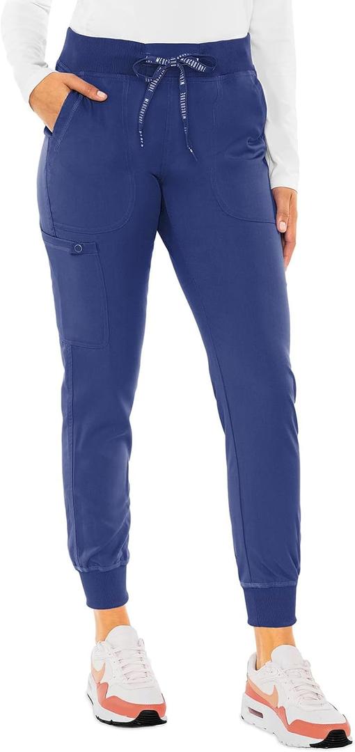 Med Couture Scrub Pants For Women Cargo Jogger Bottoms with 5 Pockets, Lightweight, Ultra Soft, 2-Way Stretch Fabric (Blue, S)