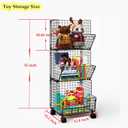 Sonyabecca Outdoor Toy Storage Basket, Play Kitchen Organizer with 5 S-Hooks,3 Tier Rolling Storage Cart Garage, Pantry Floor Snack Cart with Wheels, Toy Shelf Dog Storage Organizer Kids Bookshelf