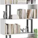 Gadroad 6 Tier Geometric Bookcase,S Shaped Bookshelf, Wood Decorative Storage Shelving, Modern Freestanding Display Shelves, Tall Book Shelf Unit for Living Room Bedroom, White (27.56"W x 74.2"H)